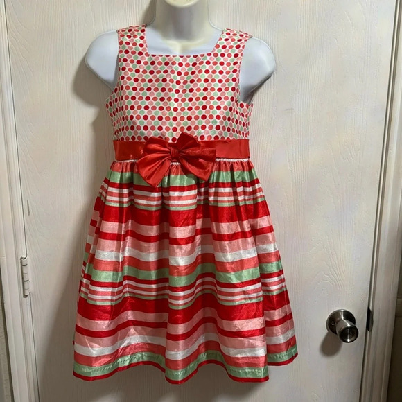 George Girls Colorful Sleeveless Dress Size 8 Polka Dots Stripes Holiday Party. - Picture 1 of 8